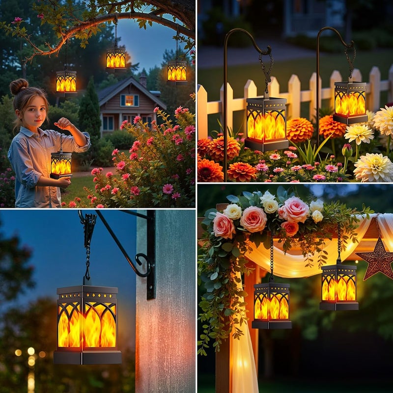KOOPER 4 Pack Solar Lanterns Outdoor Waterproof, Upgraded Flickering Flame Modes + Constant Modes Hanging Solar Lantern Lights for Outside, Lanterns Decorative Outdoor for Garden Table Yard Tree Decor - Image 4